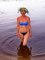 With a garland made of water