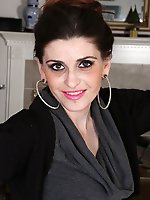 Hairy american housewife playing with her toys